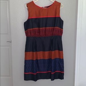 Burnt orange and navy dress